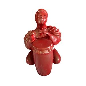 Unique Red Ceramic Decorative Cuban Bongo Player Figurine